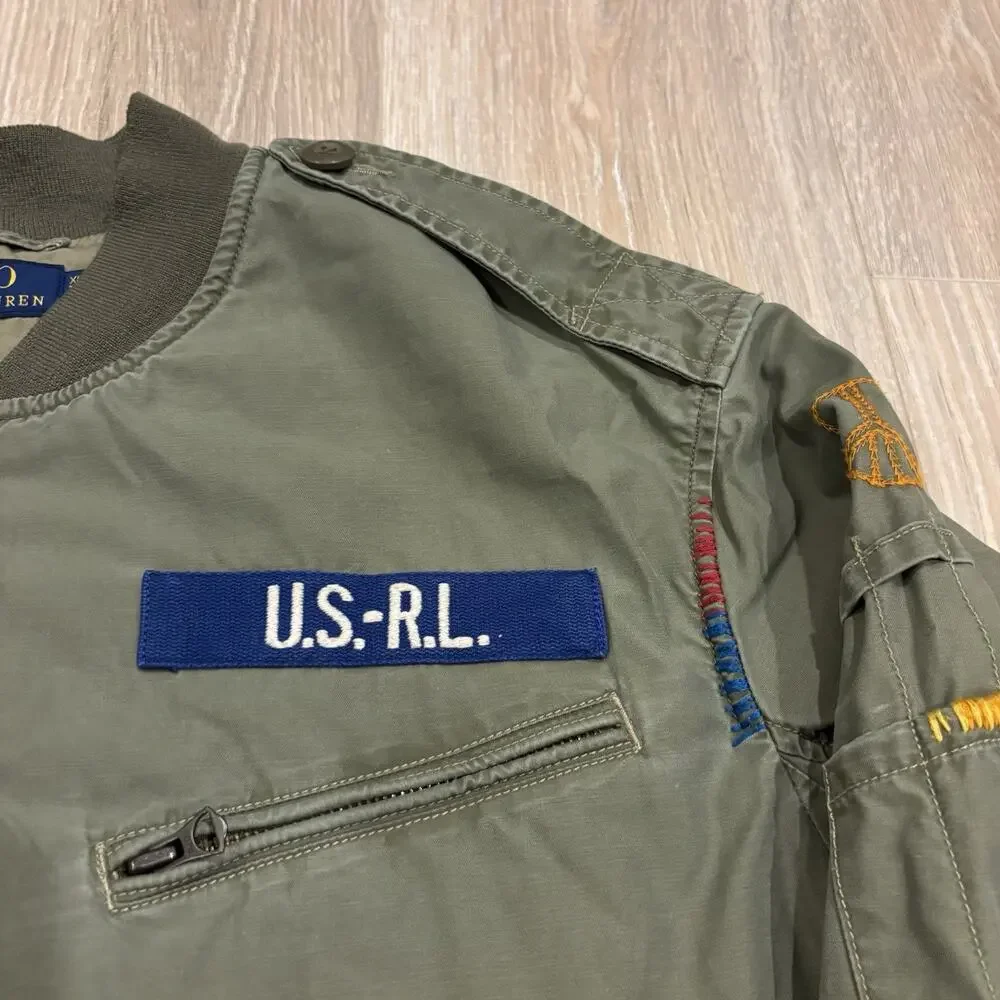 Authentic Polo Ralph Lauren Military Bomber Jacket Mens XL Peace Love USRL Green